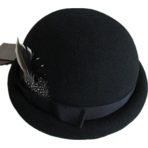 Womens Luxurious Wool Stingy Brim Bowler Felt Hat - Black Color