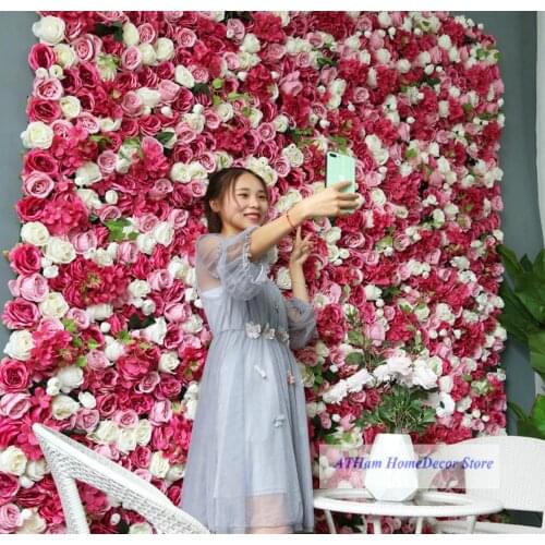 Ivory Blush Rose Silk Flower Board Artificial Flowers and Plants 3D Wall Wedding Photo Background Party Home Wall Decoration