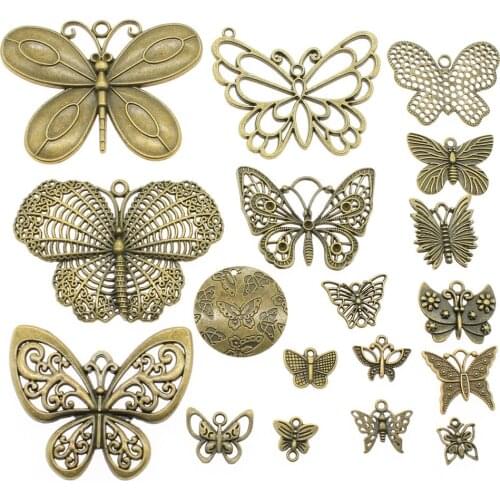 WYSIWYG 100g Antique Bronze Color Zinc Alloy Random Mix Styles Butterfly Charms DIY Handmade Craft For Jewelry Making
