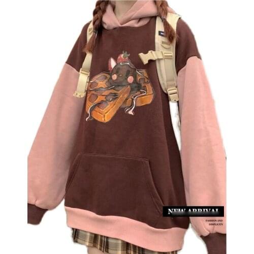Kawaii Cute Anime Hoodie Women 2021 Japanese Cartoon Print Long Sleeve Oversized Autumn and winter plus cashmere Hoodies Tops
