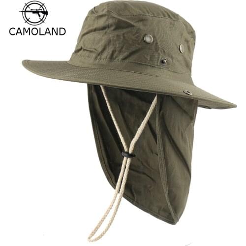 CAMOLAND Women Summer Sun Hats With Neck Flap Outdoor UV Protection Fishing Hat For Men Bucket Cap Wide Brim Hiking Hats