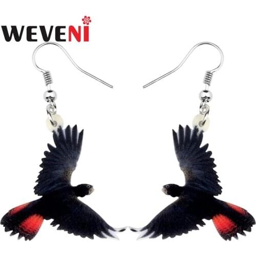WEVENI Acrylic Australia Red-tailed Black Cockatoo Earrings Dangle Drop Unique Bird Jewelry For Women Lady Girls Gift Wholesale