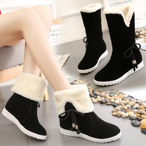 Women Snow Boots 2020 Winter Shoes Faux Suede Platform Snowshoes Warm Plush Booties Anti-Slippery Increasing