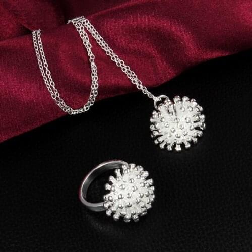 High quality 925 sterling Silver classic Fireworks Pendant necklace ring Jewelry set for women fashion charm wedding Party Gifts