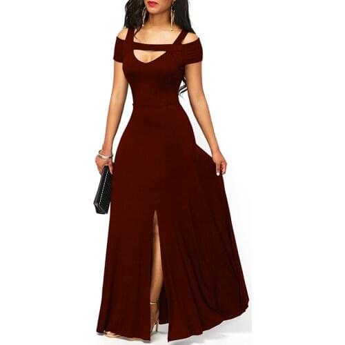 Sexy V Neck Off Shoulder Split Long Maxi Dresses Short Sleeve Casual Ladies Dress Party Dress Women Evening Elegant Club Wear