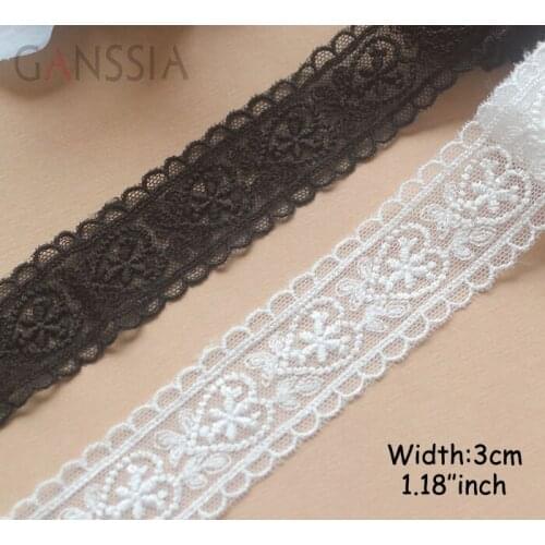 1yard Width:3cm Fashion Heart Cotton Lace for Garment,Black&Ivory White Embroidered Lace for Sewing (ss-563)