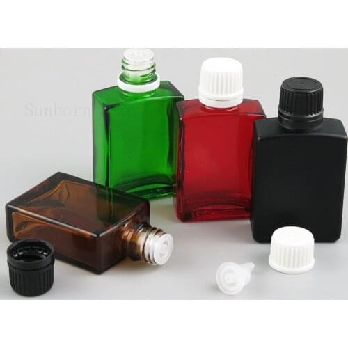 20PCS 30ml Flat Square Frost Black White Clear Glass Essential Oil Bottle With Orifice Reducer 1OZ Perfume e Liquid Container