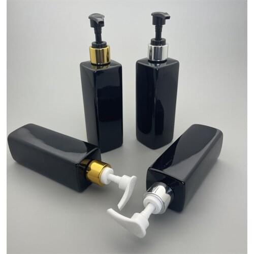250ML X 24 Square Black Clear Blue White Brown Shampoo PET Bottle With Anodized Aluminum Emulsion Pump Cosmetic Container