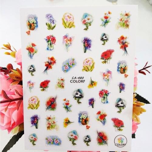 3D Nail Sticker Art Colorful Fresh Flowers Stickers for Nails Decoraciones Design Adhesive Foil Decals Manicure Accessories
