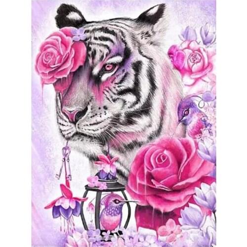 Diy 5d Full Diamond Embroidery Animal Diamond Painting Rose White Tiger Woodpecker Art Mosaic Decoration Ornament Hobby Gift