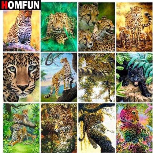 HOMFUN Diamond Painting Full Square/Round Diamond "Leopard animal forest" Pattern Embroidery Cross Stitch 5D Rhinestone Painting