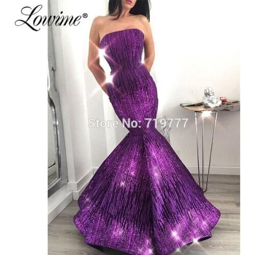Sparkly Glitter Strapless Neckline Evening Gown Meramid Party Dress Dubai Kaftans Arabic Prom Dresses Abendkleider Vestidos 2019