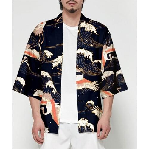 Samurai Crane Japanese Style Kimono Haori Men Women Cardigan Chinese Traditional Japanese Clothing Asian Shirt Clothes