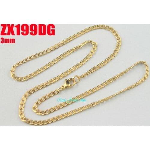 200pcs 16"-38" golden color 3mm Cuban chain stainless steel necklace Cuba chain sweater chain fashion jewelry ZX199DG