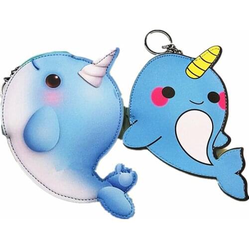 M103 Cartoon Women Purses Cute Marine Animal Small Whale Telephone Zero Wallet Key Buckle Coin Purses Women Girl Gift Wholesale