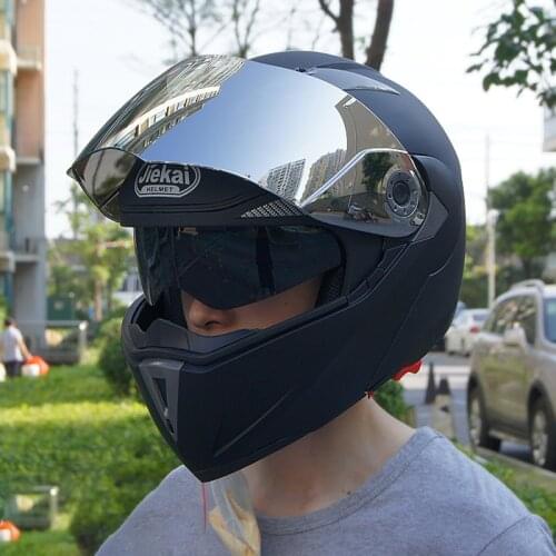 Jiekai Motorcycle Helmet Flip Up Double Lens Safety DOT ECE Moto Motorbike Helmet with Lnner Sun Visor Helmets