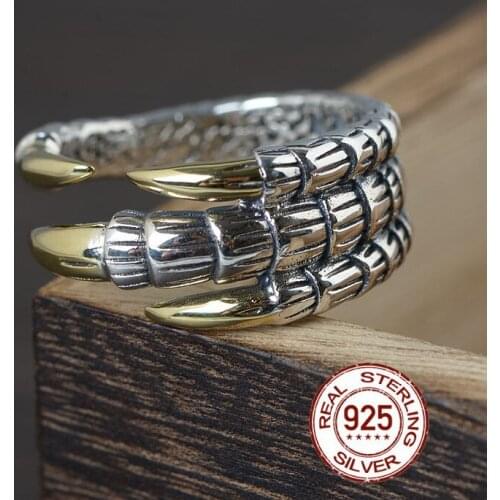 Thai silver Dragon Claw Rings 925 Sterling Silver Open Ring for Men Hip Hop Punk Man Male Rings Fine Jewelry Free Shipping