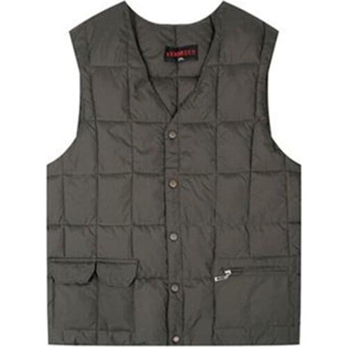 Male Autumn Winter Down Vest Men Thermal Multi Pocket Waistcoat New White Duck Ultralight Sleeveless Jacket Fashion Stand Collar