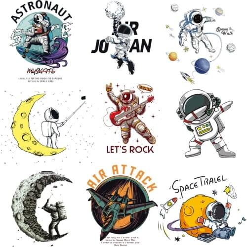 Nicediy Alien/Planet Iron On Transfer Patch Moon Badge Appliques T-Shirt Heat Transfer Vinyl Washable Sticker Stripes On Clothe