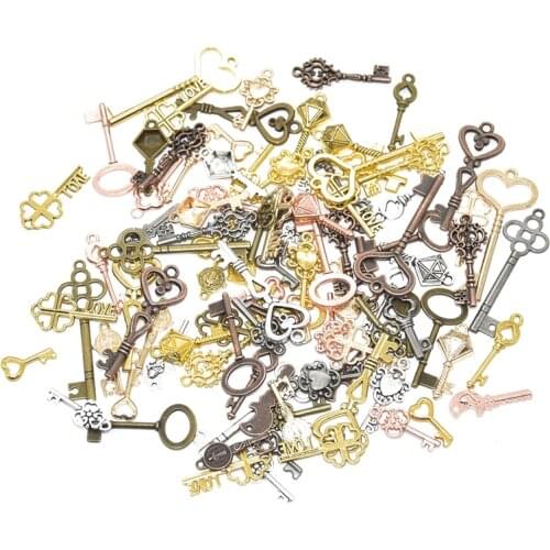 European Style 50pcs Vintage Multicolor Mixed Alloy Metal Small Keys Charms for Jewelry Pendant Bracelet Making DIY Handmade