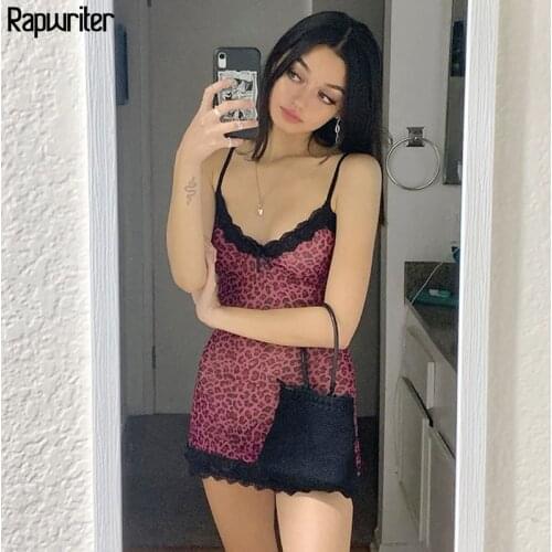 Rapwriter Leopard Print Vintage Lace Patchwork Sleeveless Sexy Short Summer Dress Women 2020 Party Bodycon Mini Dresses Vestidos