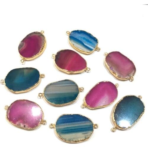 Natural Stone section Pendant irregular shape Double Hole Connector for Jewelry Making DIY Charms Necklace Bracelet Accessories