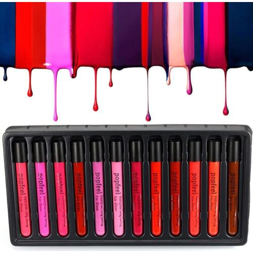 POPFEEL 12 Pcs/Set Cosmetics Lip Kit Maquiagem Matte Lip Gloss Matt Lipstick Liquid Make up Lips Makeup Lip Pencil Batom