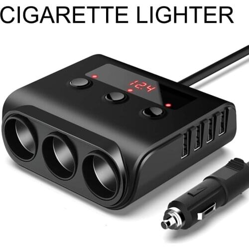 4 Ports USB Car Charger Quick Charge 3-Socket Cigarette Lighter Socket Splitter 100W 3.1A Power Adapter Independent Switch