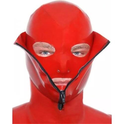 Sexy Nature Red Latex Mask Hoods Fetish Double Layer for Men Female with Zip