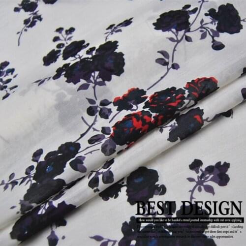 LEO&LIN Large Wide White Dark Purple Flower Silk Cotton Thin Shirt Clothing Cheongsam Dress Cloth Fabric DIY Sewing Patchwork