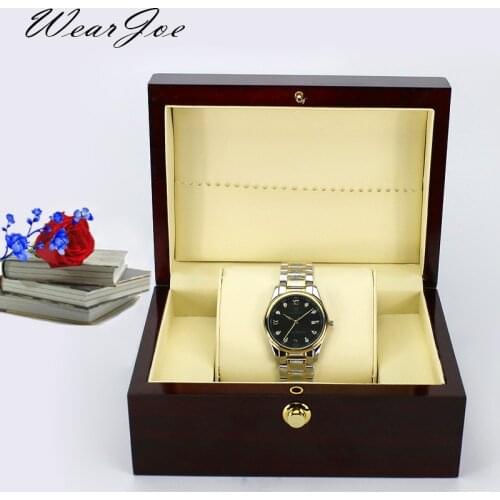 Vintage Bright Wood Grain Painted Wrist Watch Storage Square Gift Box Press Stud Closure Universal Watch Display Casket Holder