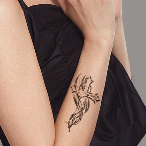 Temporary Tattoo Stickers Black River Cross Jewelry Necklace Totem Fake Tattoos Waterproof Tatoos Arm Large Size for Women Men