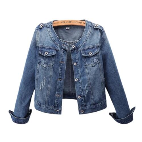 Spring New Plus Size Denim Jacket Korean Light Blue Women Short Vintage Jeans Coat Long Sleeve Casual Clothes Female 6XL G1204