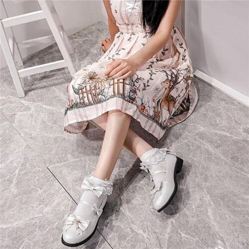 Gothic Lolita Shoes Women Black Lolita Shoe Bow Princess Shoes Female Cosplay Shoes Anime Costumes Shoe Student College Footwear