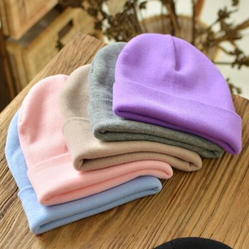 Hat womens autumn and winter simple warm woolen hat pure color wild knitted hat candy color hat cold hat hood Cap Beanie hat