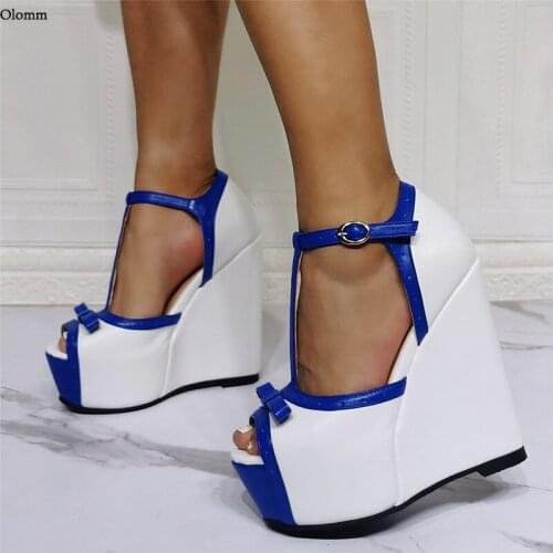 Olomm New Arrival Women Platform Sandals Knot Wedges Heel Open Toe Gorgeous 7 Color Party Dress Shoes Women US Plus Size 5-20