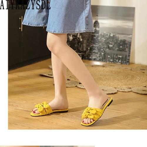 AIYKAZYSDL Women Faux Suede Flock Slippers Outdoor Shoes Open Toe Bowknot Butterfly Knot Bow Tie Slides Casual Shoes Flat Heels