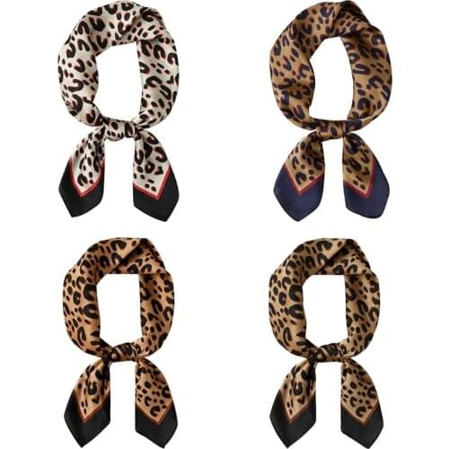 Womens Silk Feeling Scarf Small Bag Wrap Bohemian Retro Leopard Printed Ladies Handle Scarves Gifts Bag Waist Warp