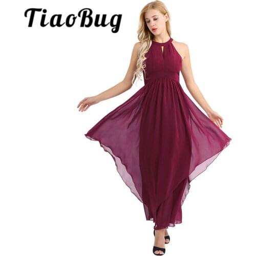 TiaoBug Hot Fashion Women Ladies Sleeveless Cocktail Dresses Women Ladies Halter Chiffon Empire Elegant Cocktail Party Dresses