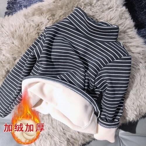 Winter Turtleneck Plus Velet Stripe Tshirt Boys Clothes Warm Thick Long Seeve Pullovers Basic Underwear Baby kids clothes girls