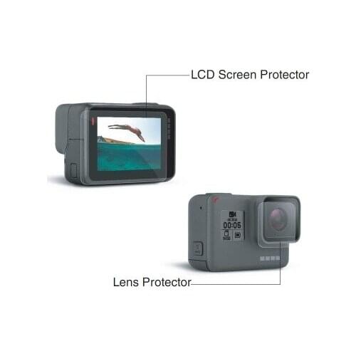 2pcs Tempered Glass Protector Cover Case For GoPro Go pro Hero5 Hero6 Hero 5/6 Black Front Camera Lens LCD Screen Protective