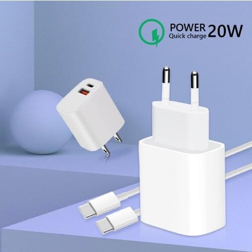 20W Quick Charge 2.0 USB PD Charger Dual Port Charger for iPhone 12 X 8 Phone Wall USB Type C Charger for Samsung Huawei Xiaomi