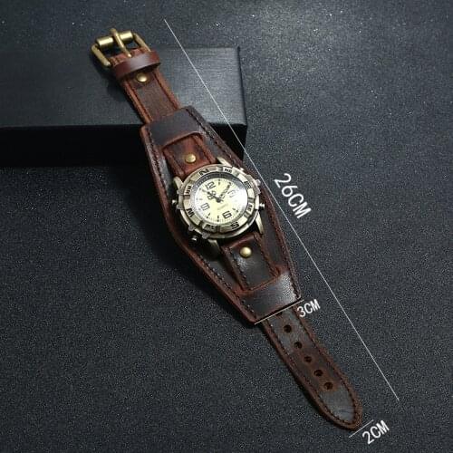 Wide Leather Bracelet Punk with watch
