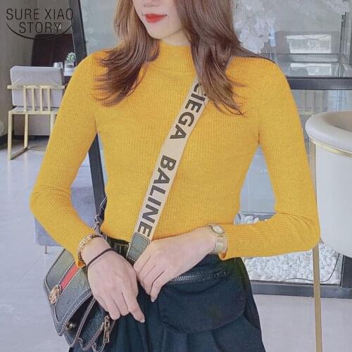 2021 Winter Half Womens Turtleneck Short Woman Sweater Wild Slim Long Sleeve Solid Sweater Women Knitted Blouse Pullover 10355