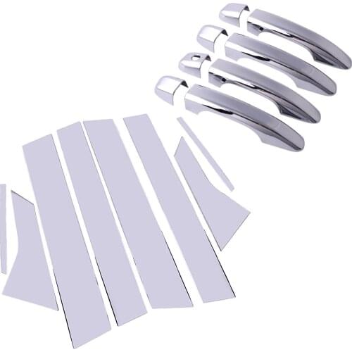 8pcs/Set Chrome Side Door Handle W-O Smart Keyhole + Pillar Post Cover Trim Set Moulding Car Fit for Honda Accord 2018 2019 2020