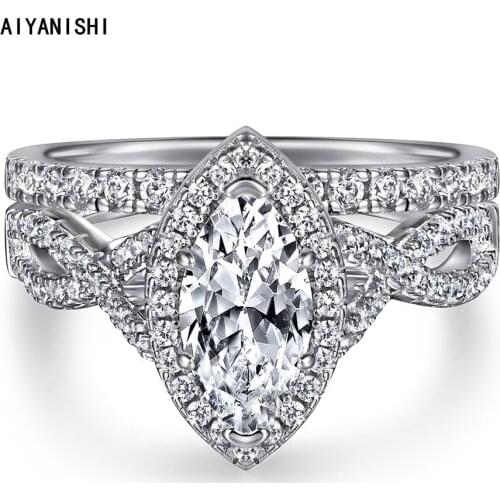 AIYANISHI 925 Sterling Silver 2pcs Ring Sets Twisted Halo Marquise Bridal Ring Sets for Women Engagement Anniversary Jewelry