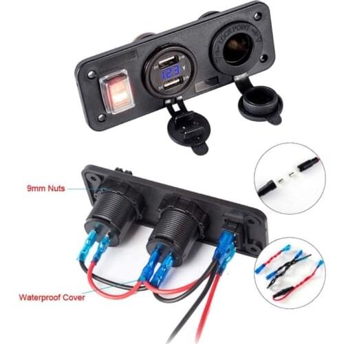 Car Boat 12V 24V 2 USB Charger Voltmeter Switch Cigarette Lighter Socket