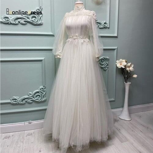 Bbonlinedress Moroccan Muslim Evening Dresses Tulle Applique Elegant Gown Arabic Dubai Caftan Long Party Dress robe de soiree