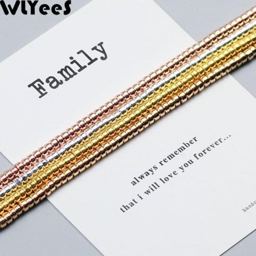 WLYeeS 3.4mm Natural Stone Coin Rose Gold Silvers Hematite Beads Flat Round Spacer Loose beads for Jewelry Braceket Making DIY