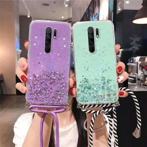 For Xiaomi 9 9A 9C Note 9 9S 9 8 Pro Note7 Redmi 8 Note10 Mi 10 Lite Mi CC9 Pro Case with Shoulder Crossbody Strap Bling Glitter